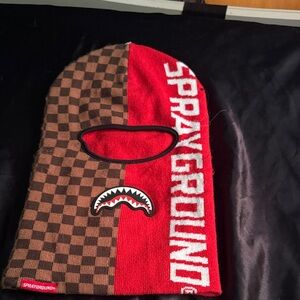 Sprayground Red and Brown Checkered Face Mask